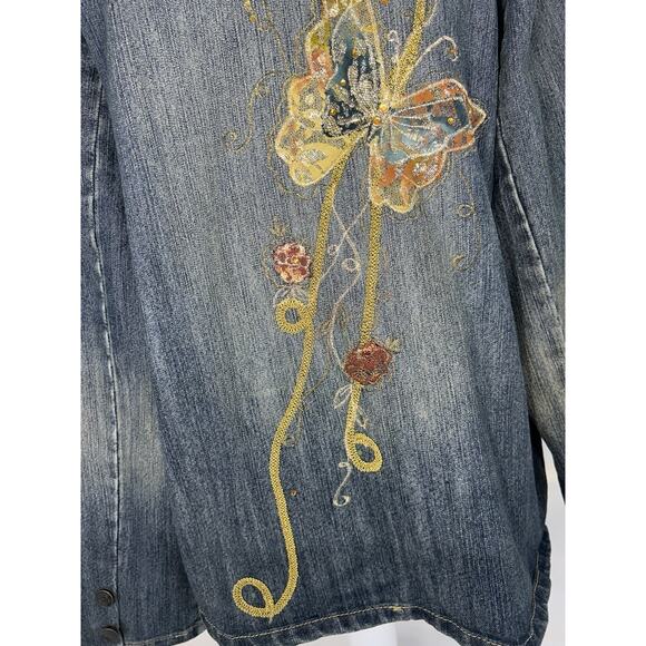 Cottage core Y2K Denim Embroidered Bedazzled Bling Ladies jacket Size XXL - Picture 6 of 11
